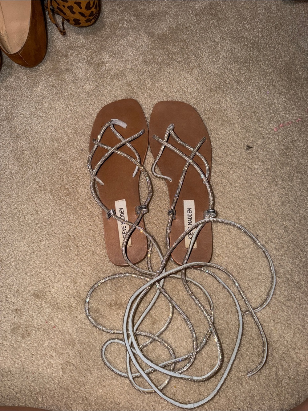 Steve Madden Silver Braided Lace-Up Flat Sandals